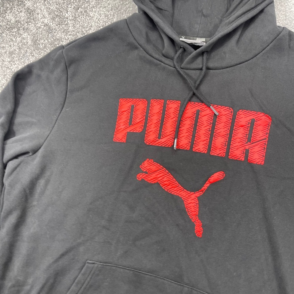 Puma Hoodie Mens XL Black Red Textured Logo Graphic Fleece Long Sleeve - Picture 8 of 14